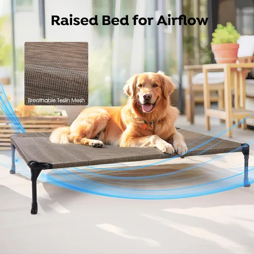 Vista 6 de Veehoo Cama elevada refrescante para perro que incluye cojín de refuerzo extraíble e impermeable, cuna elevada para mascotas con malla Teslin