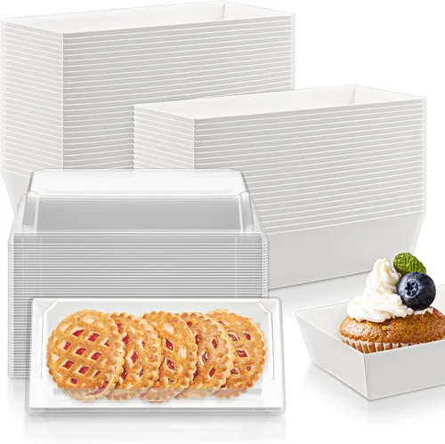 Vista 8 de Paquete de 50 cajas de charcutería con tapas transparentes, caja de papel desechable cuadrada marrón de 5 pulgadas, recipientes de alimentos