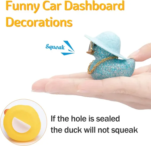 Vista 5 de Wonuu Adorno de pato de goma para tablero de automóvil, decoración de pato con accesorios, G-Blue