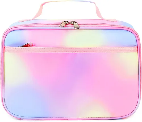 Vista 6 de Lonchera para niños y niñas, bolsa térmica con aislamiento, kit de bolsa de almuerzo reutilizable para viajes escolares (arcoíris Y064)