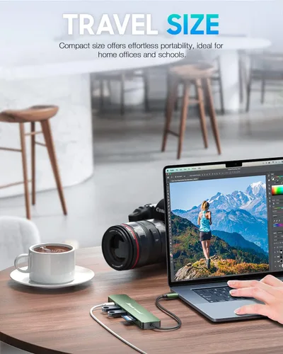 Vista 6 de Hiearcool - Adaptador HUB con USB C y 7 puertos en 1 de USB C a HDMI compatible para laptops Thunderbolt 3 y 4, MacBook Pro, Air, Dell, Lenovo, HP