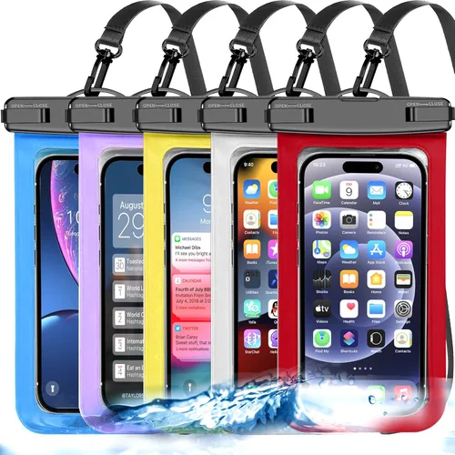 Vista 12 de Paquete de 2 bolsas impermeables universales iridiscentes de hasta 8.3 pulgadas, bolsa seca grande impermeable para teléfono, nivel de protección