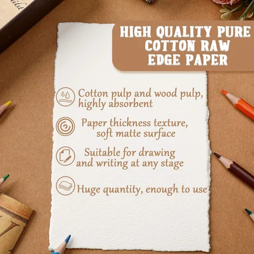 Vista 3 de Panelee 100 hojas de papel de acuarela hecho a mano de 300 GSM, a granel con borde deckled de 4 x 6 pulgadas, papel grueso blanco de algodón