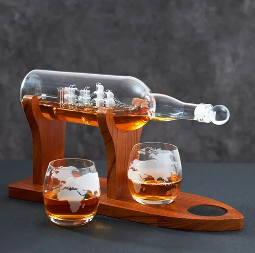 Vista 5 de Jillmo Juego de decantador de whisky, decantador de vidrio de 33.8 fl oz con 2 vasos de whisky de globo