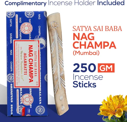 Vista 2 de Satya Sai Baba Nagchampa Insence - Paquete de 8.82 oz con soporte para varillas de incienso Raajsee, Insense Sticks Nag Champa Agarbatti