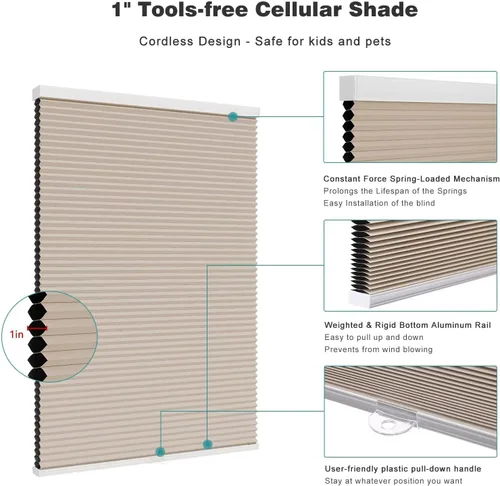 Vista 8 de Changshade Persianas Opacas, Persianas Celulares sin Cordón, Persianas Opacas de Panal de Abeja, Persianas de Oscurecimiento de Habitación