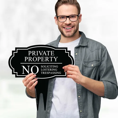 Vista 4 de My Sign Center - Cartel de propiedad privada "No Soliciting Loitering Trespassing" para enterrar, 13x13 pulgadas, ACM inoxidable, resistente a