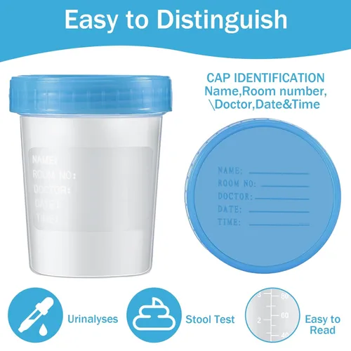 Vista 4 de Geiserailie 15 Vasos Desechables para Muestras de Orina para Pruebas, Contenedor de Muestras de 4 oz con Tapas de Rosca a Prueba de Fugas