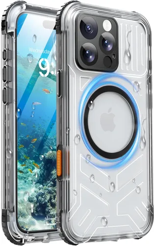 Vista 27 de Funda impermeable para iPhone 15 con Magsafe, protector de pantalla, cordón, IP68 militar de cuerpo completo a prueba de golpes, para deportes