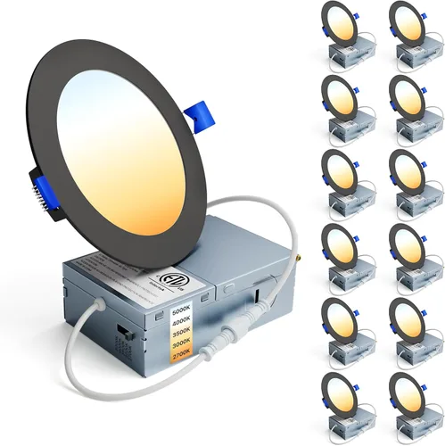 Vista 17 de Ensenior - Paquete de 12 luces LED empotrables de techo de 4 pulgadas, regulables, 6000K Blanco Claro, 750 lm, 9 W, 120 V, luz de oblea sin carcasa