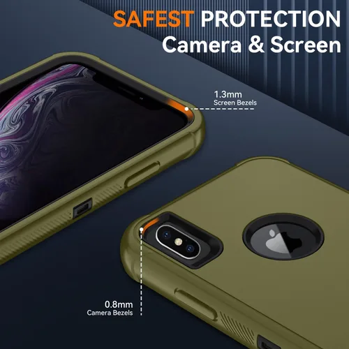 Vista 3 de SunStory Funda compatible con iPhone Xs/X con protector de pantalla HD, 3 capas de alta resistencia de cuerpo completo, funda protectora híbrida 3