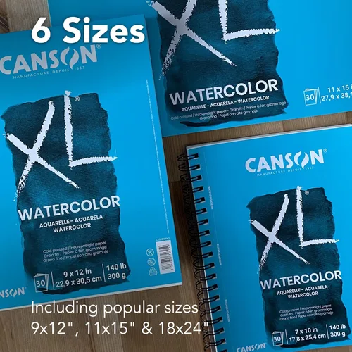 Vista 4 de Canson Bloc de acuarela serie XL, papel blanco pesado, encuadernación plegable, 30 hojas, 9 x 12 pulgadas