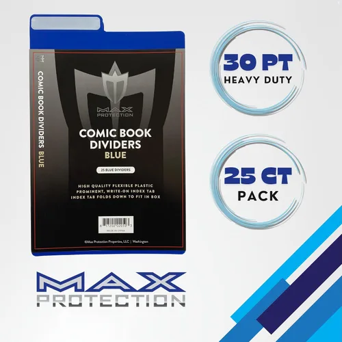 Vista 2 de Max Protection Separadores de cómics con pestañas, calidad de archivo de plástico de 30 puntos para almacenamiento de cómics, pestañas de índice Azul