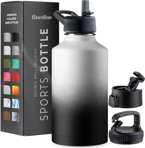 Vista 36 de FineDine Botellas de agua aisladas de triple pared con popote, botella de metal de acero inoxidable de 25 onzas con 3 tapas a prueba de fugas