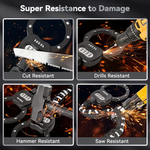 Vista 7 de HEETA Candado de scooter eléctrico antirrobo, cerradura de cadena de bicicleta de combinación de 4 dígitos, accesorios de cable de bloqueo
