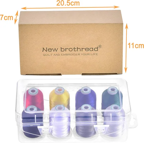 Vista 2 de New Brothread - 20 opciones - 8 carretes con 1000 m cada uno de hilo de poliéster para máquina de bordar con caja de almacenamiento de plástico