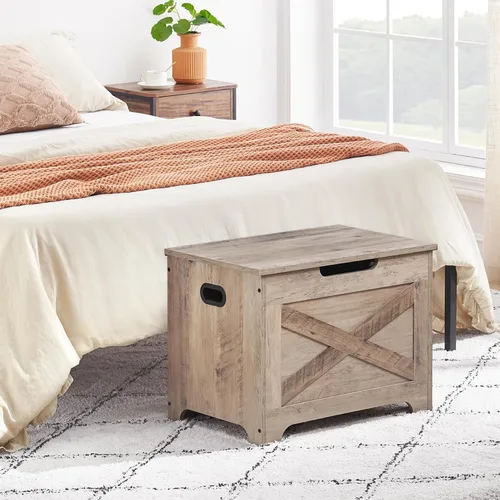 Vista 28 de GAOMON Baúl de almacenamiento, banco de almacenamiento con bisagra de seguridad, baúl de madera estilo granja para entrada, dormitorio, sala