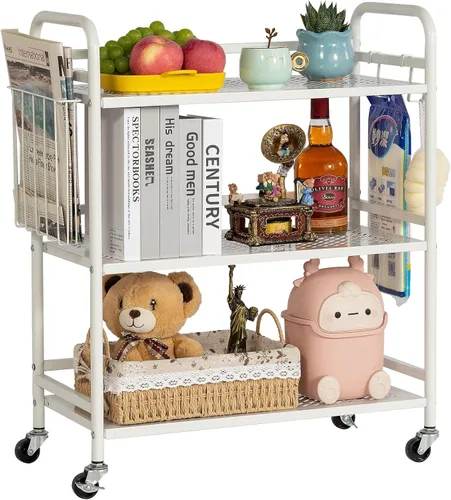 Vista 12 de HDANI Carrito de metal multiusos de 3 niveles, carrito resistente de gran capacidad con ruedas bloqueables con 2 ruedas bloqueables para el hogar