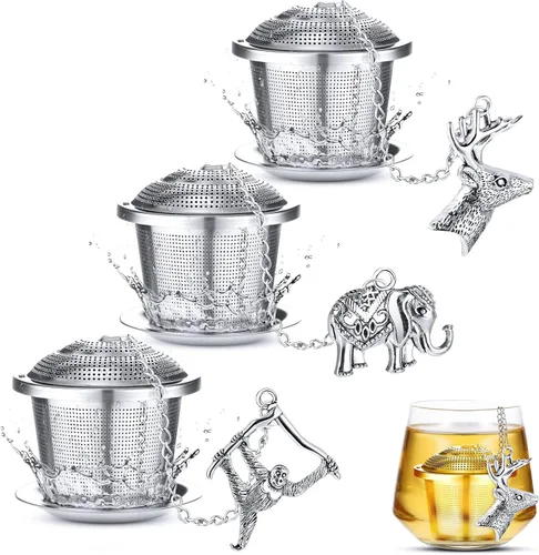 3 juegos de infusores de té con soporte para té de hojas sueltas, colador de bolas de té de acero inoxidable, filtros de malla con bandejas para