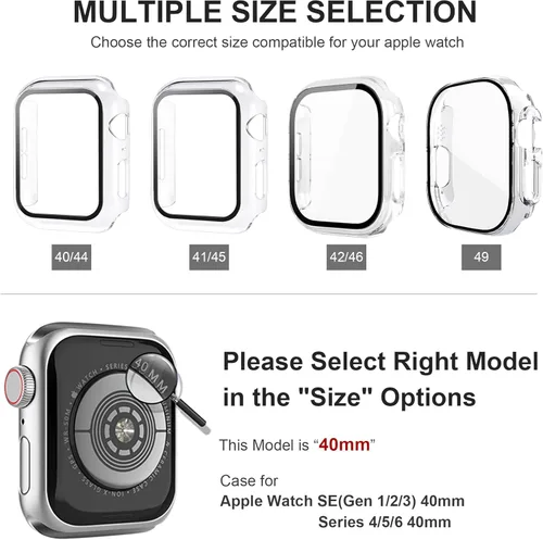 Vista 7 de Juego de 2 fundas con protector de pantalla de vidrio templado para Apple Watch SE (Gen 1/2/3) Series 4/5/6 40mm, tacto suave, protección