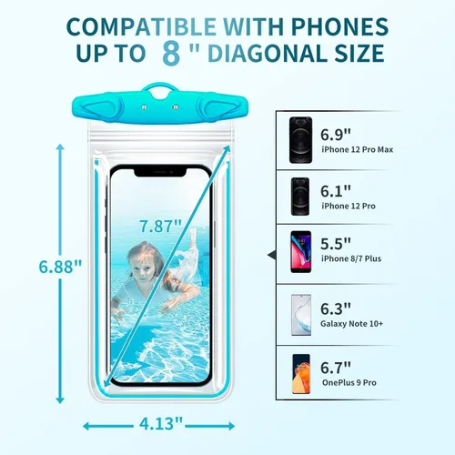 Vista 9 de Bolsa universal impermeable para teléfono, paquete de 4 fundas impermeables IPX8 con cordón para teléfono compatible con iPhone 15 14 13 12 11 Pro