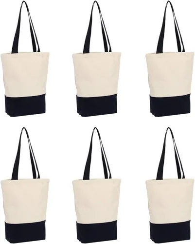 Vista 8 de Azuca Bolsa de lona de algodón resistente de 12 onzas con refuerzo inferior, bolsa de compras para la playa, 17 x 14 x 4 pulgadas, paquete de 6