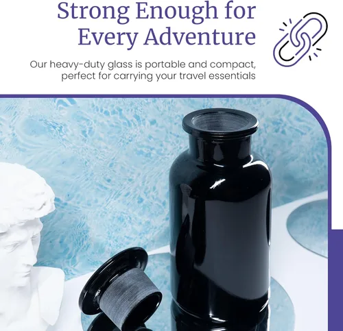 Vista 4 de Infinity Jars 50 ml (1.69 fl oz) Tarro de vidrio negro con bloqueo ultravioleta, hermético, a prueba de olores, recargable, para hierbas, especias