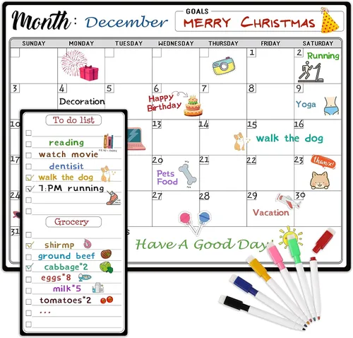Calendario magnético de borrado en seco para refrigerador con marcadores, calendario mensual de refrigerador de 15 x 11 pulgadas y lista de hoy,