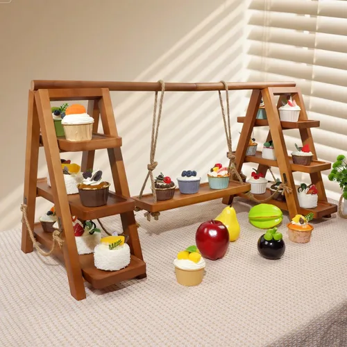 Vista 8 de Tnstbiee Soporte para cupcakes de 3 niveles, soporte de exhibición de madera para postres, frutas, frutos secos, queso, bandejas extraíbles
