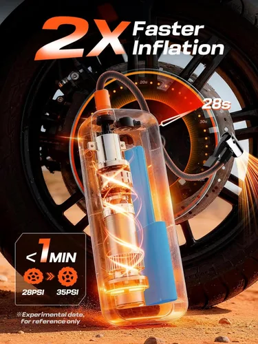 Vista 2 de Compresor de aire portátil para inflar neumáticos, bomba de aire eléctrica de 150 PSI con manómetro digital, inflado rápido, apagado automático, luz