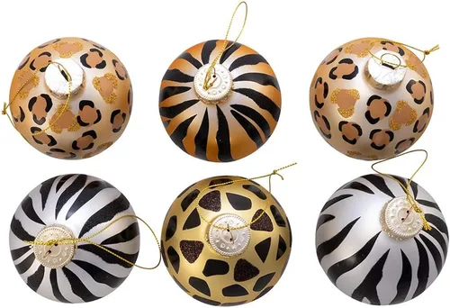 Vista 3 de Kurt S. Adler Kurt Adler 80MM Gold, Silver and Black Animal Glass Ball, 6 Piece Box Ornament, Multi, 6 Count