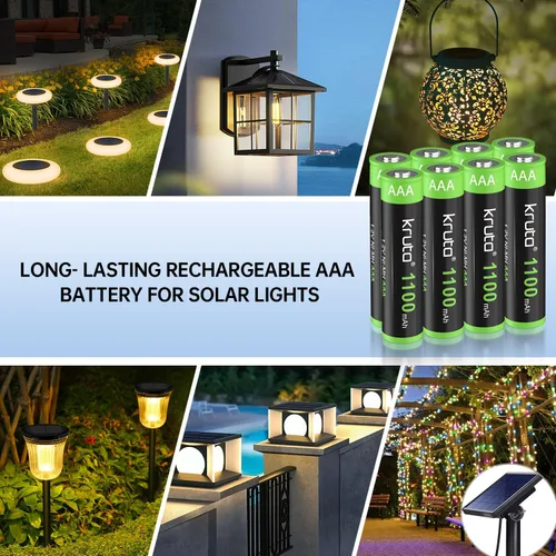 Vista 3 de Kruta Luces solares AAA 1100 mAh de alta capacidad 1.2 V Ni-MH recargable AAA batería solar para luces solares al aire libre, cadena de luces