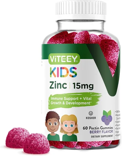 Viteey Gomitas de zinc para niños, 15 mg - Apoyo inmunológico - Potente antioxidante natural, suplemento de vitamina de zinc para niños, vegano, sin