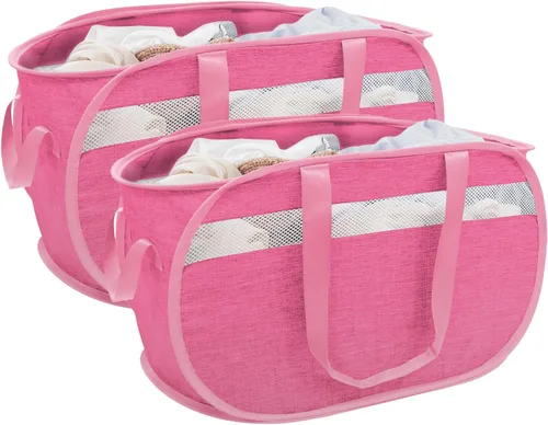 Vista 9 de Cesta plegable para la ropa sucia duradera con 2 compartimentos para clasificar y almacenar, cesta portátil para ropa sucia para dormitorio, cuarto