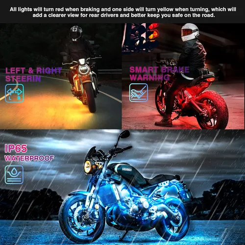 Vista 6 de 8 piezas de luces LED RGB para motocicletas para Harley Davidson Kawasaki Suzuki Yamaha Golf Cart, kit de luces LED multicolor impermeables de 12V