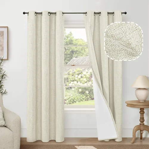 Vista 47 de Cortinas Opacas de Lino Azul Bebé para Guardería de 40 Pulgadas de Largo, 2 Paneles, Cortinas Cortas con Aislamiento Térmico Boho de Bloqueo Total