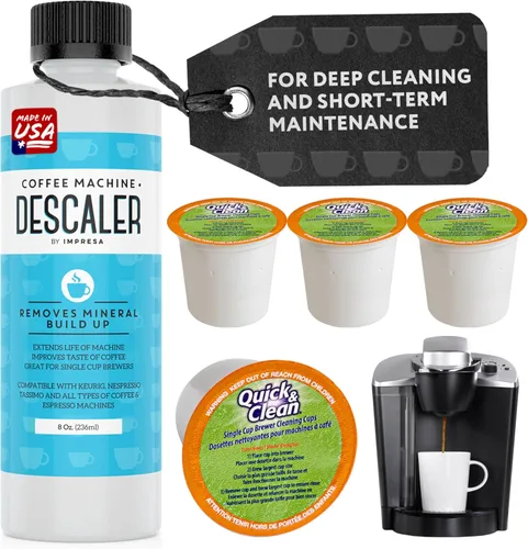 IMPRESA Paquete de descalcificador y limpieza para máquina de café, compatible con cafeteras Keurig K-Duo y K-Cup, solución de descalcificación de 8