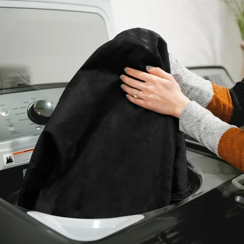 Vista 6 de Big Joe Silla de puf de espuma, tumbona imperial, felpa negra