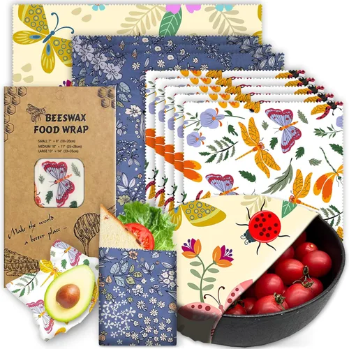 Vista 8 de Envoltura de cera de abeja reutilizable, paquete de 9 envolturas ecológicas de cera de abeja para alimentos, orgánica, sostenible, biodegradable