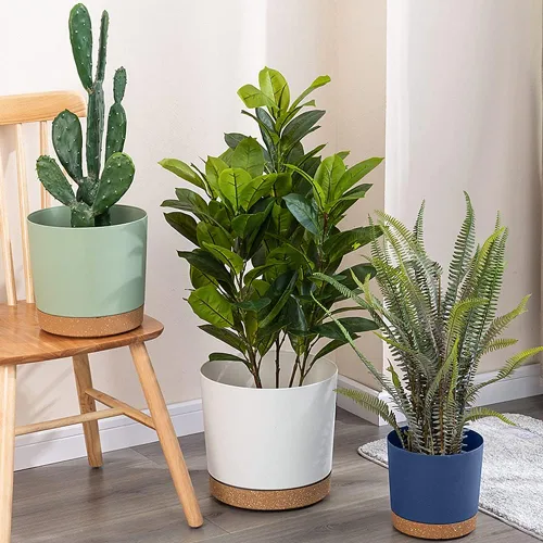 Vista 7 de ZMTECH Macetas para plantas, juego de 6 macetas de plástico de riego automático de 6.5 pulgadas con orificio de drenaje y platillo, maceta