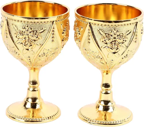 Vista 9 de HERCHR 2 copas vintage, copa de vino medieval, copa de vino de metal de cobre en relieve, mini copas de comunión, copa de vino real, relieve 3D
