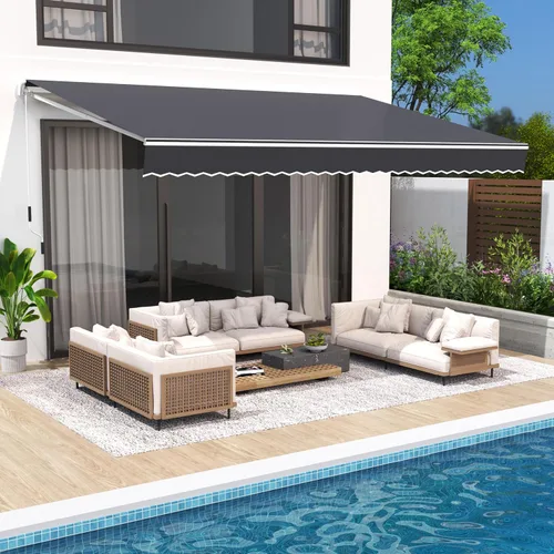 Vista 13 de Toldo de patio de 8.2 x 6.5 pies, toldo retráctil, cubierta parasol, refugio al aire libre, toldo con manivela y poliéster resistente al agua