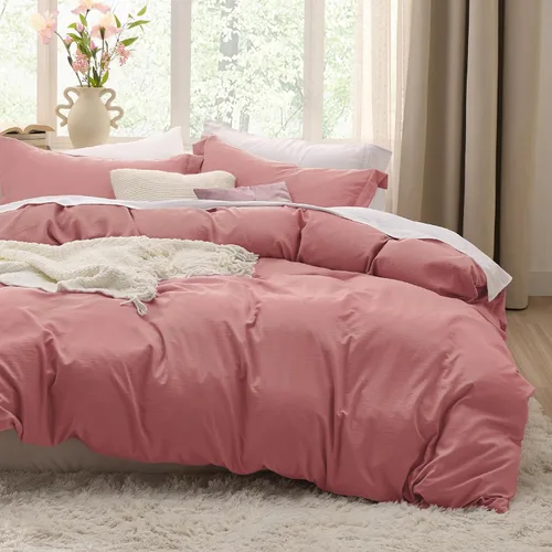 Vista 42 de Bedsure - Juego de ropa de cama de 3 piezas, prelavado, extrasuave, con 1 funda de edredón de 90 x 90 pulgadas con cremallera y 2 fundas