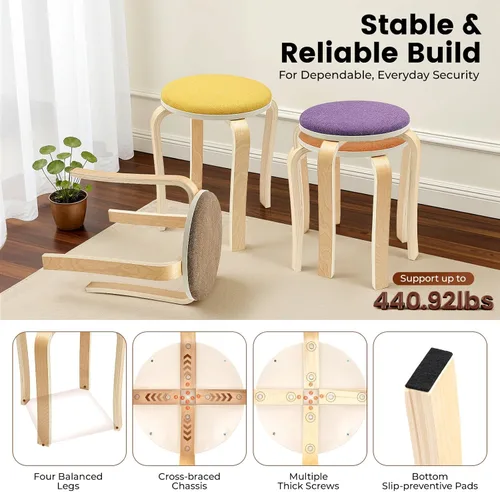 Vista 3 de 8 Pack Stacking Stools Set,17 Inch Round Portable Stackable Plastic Stools,Backless Wood Stool with Round Top for Home and Office