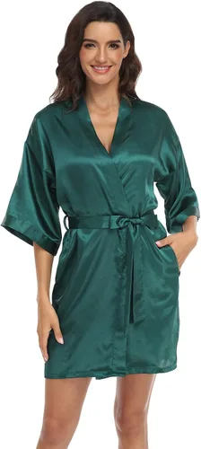 Vista 32 de Batas de seda pura para mujer, túnicas de satén para dama de honor, novia y fiesta, ropa para dormir Negro