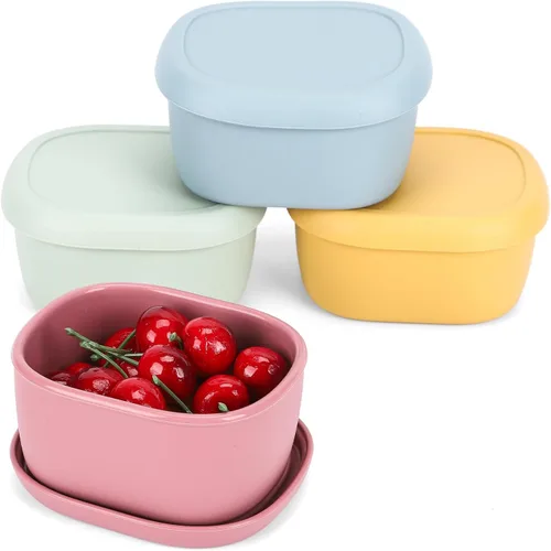 4 piezas recipientes de silicona de 10 onzas para refrigerios para niños, pequeños recipientes de alimentos con tapas, contenedor de frutas para el