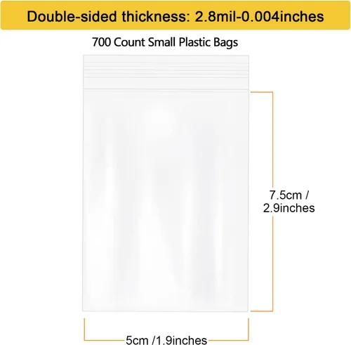 Vista 2 de 700 bolsas de plástico pequeñas de 2 x 3 pulgadas, bolsas transparentes con cierre resellable de 1.4 mil para embalaje, joyas, cuentas, tornillos