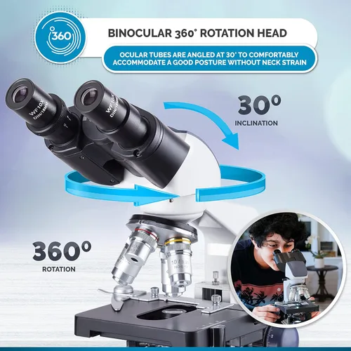 Vista 6 de AmScope Microscopio compuesto binocular 40X-2500X LED con diapositivas en blanco de 50pc y cámara USB3 de 10MP