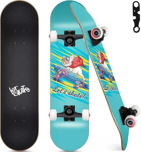 Patineta Ryvorbe para principiantes, 31 x 8 pulgadas, patineta completa para niños, adolescentes y adultos, 7 capas de arce canadiense, doble