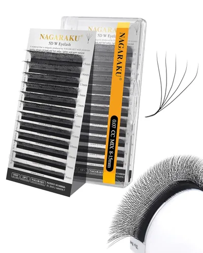 Vista 436 de NAGARAKU Extensión de pestañas en forma de W 3D con volumen en racimo, abanico prefabricado, pestañas postizas de visón sintético mate negro